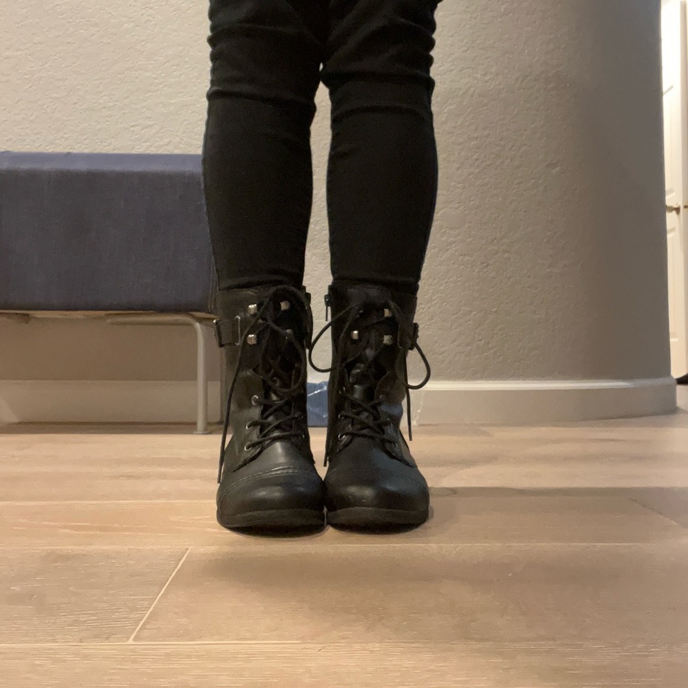 Black lace up/zippered combat boots
